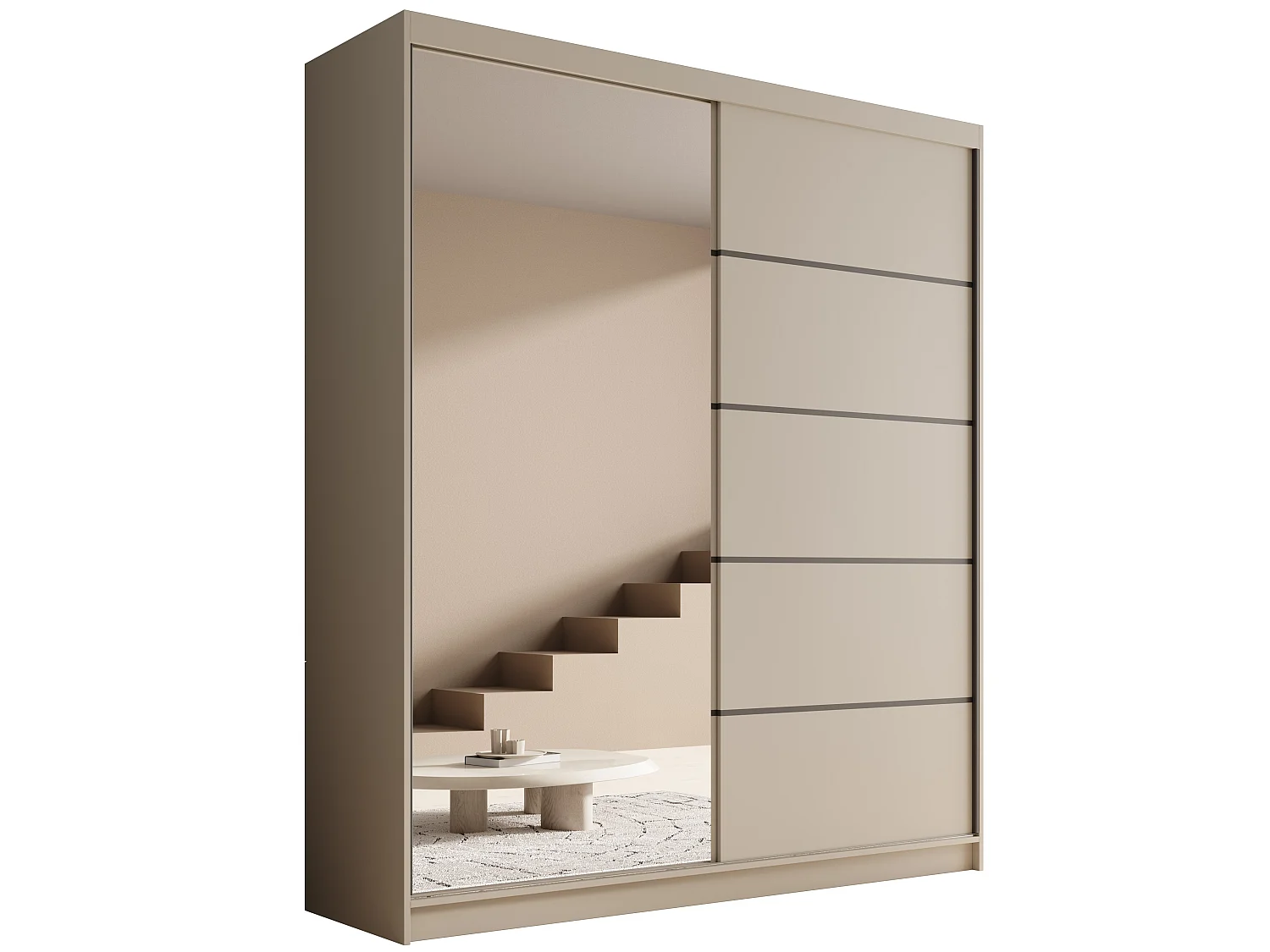 Armoire coulissante 2 portes KAROW 180 avec miroir – Meuble de rangement moderne-Noir