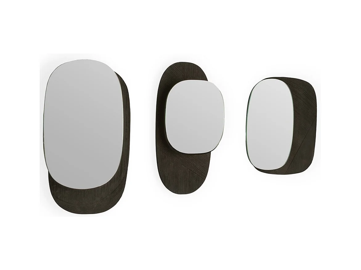 Set de 3 miroirs muraux en bois noir VINCY