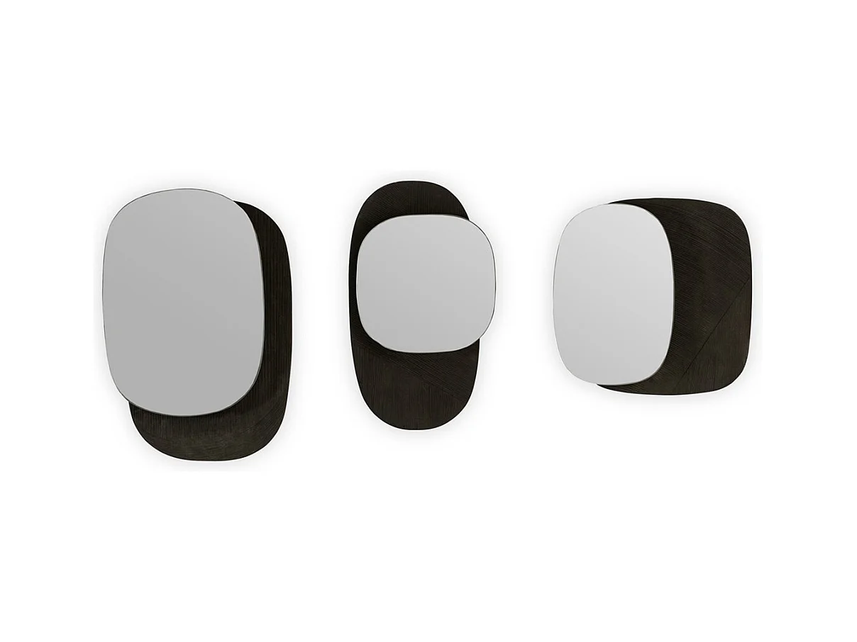 Set de 3 miroirs muraux en bois noir VINCY