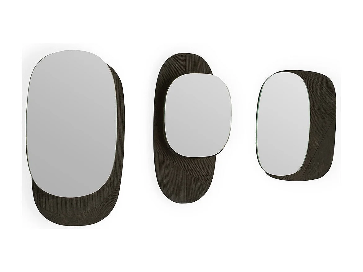 Set de 3 miroirs muraux en bois noir VINCY