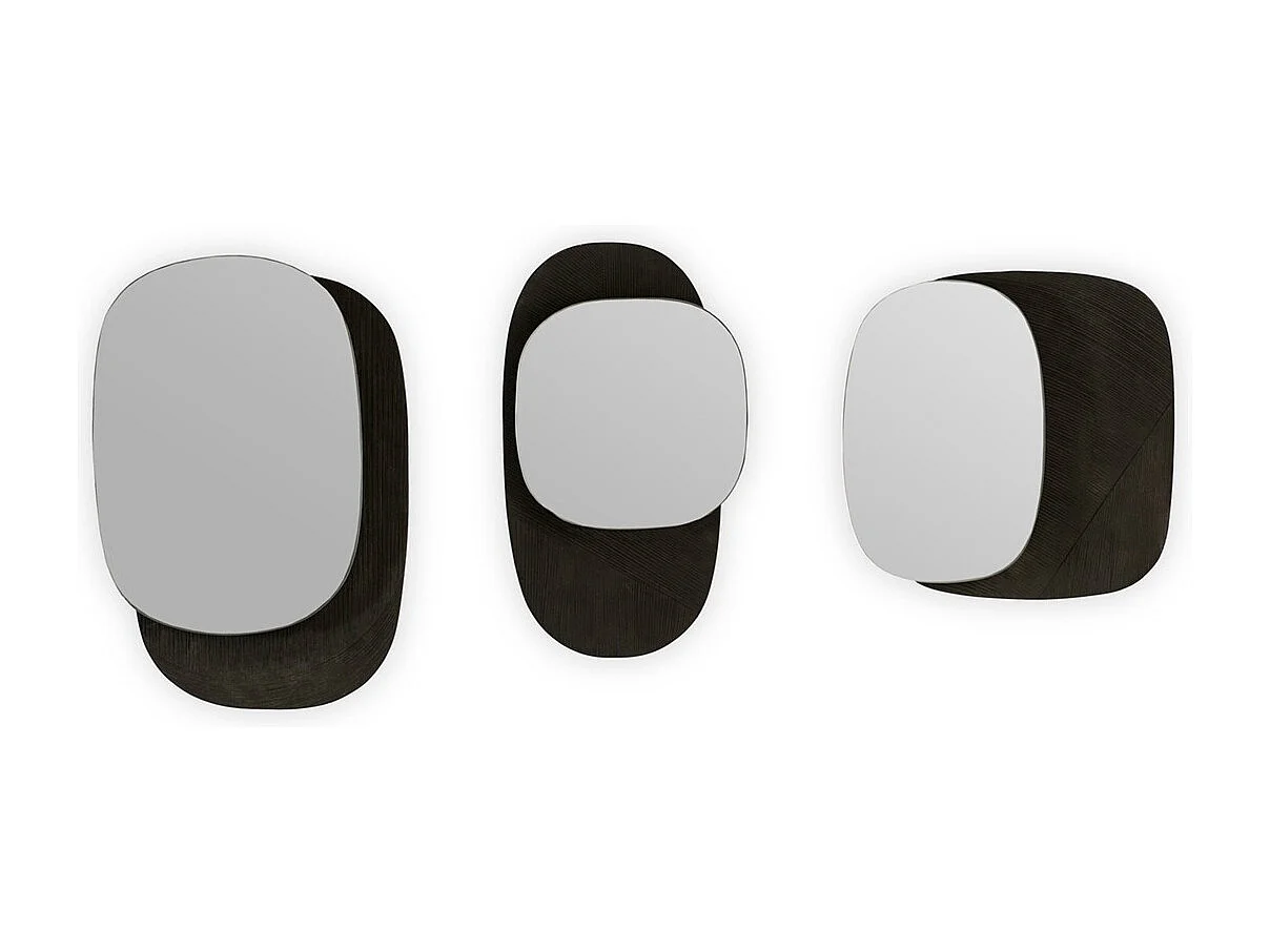 Set de 3 miroirs muraux en bois noir VINCY