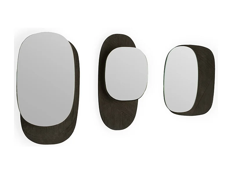 Set de 3 miroirs muraux en bois noir VINCY