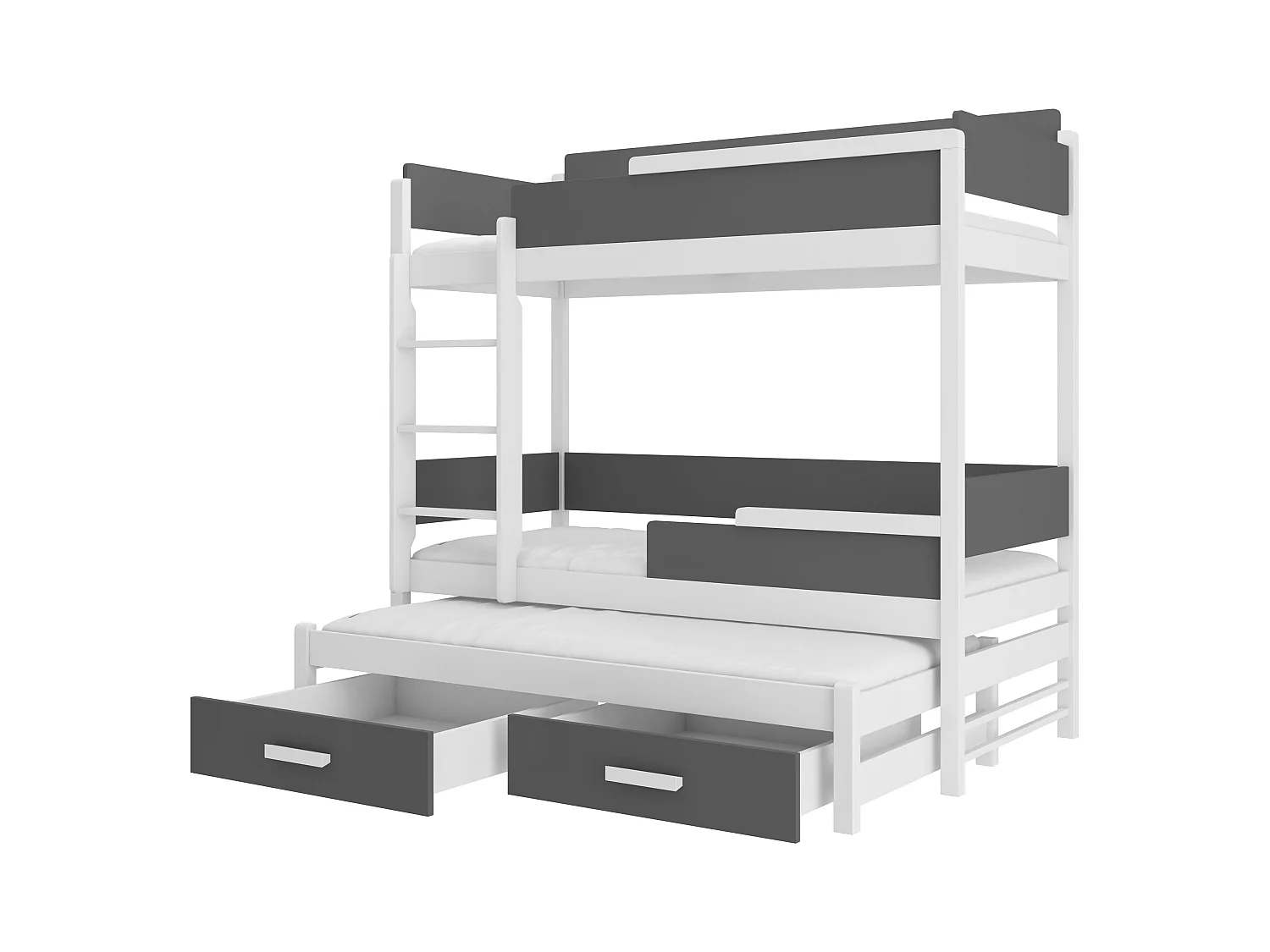 Lit superposé 3 places 90x200 KINZEY - 2 tiroirs de rangement et 3 sommiers-Gris anthracite