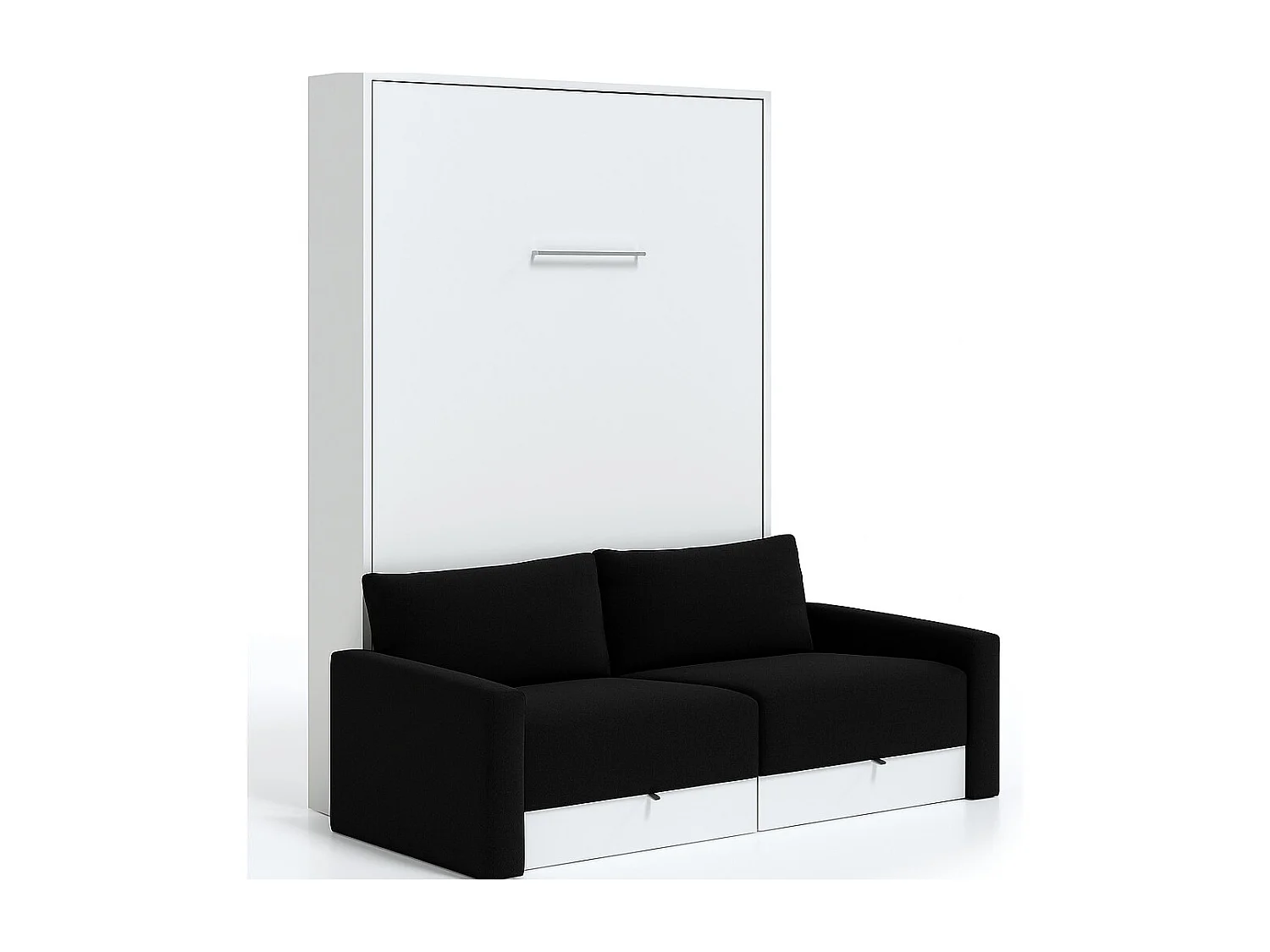 Lit escamotable vertical à tiroirs et canapé tissu VALENCIA-Avec matelas-160x200-Canapé Noir-Structure Blanche