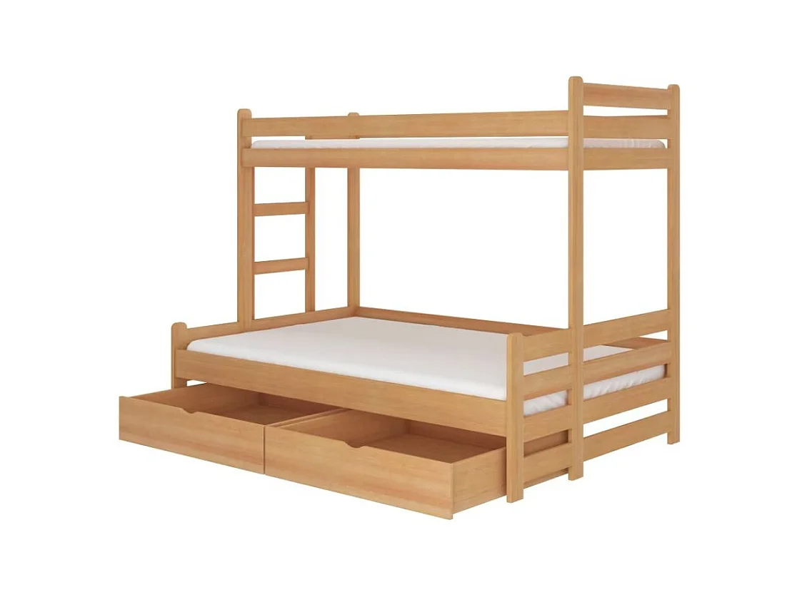 Lit superposé 2 couchages ADOVA 80-90x200 et 120x200 - Avec 2 tiroirs et 2 sommiers-Marron clair-90x200 et 120x200