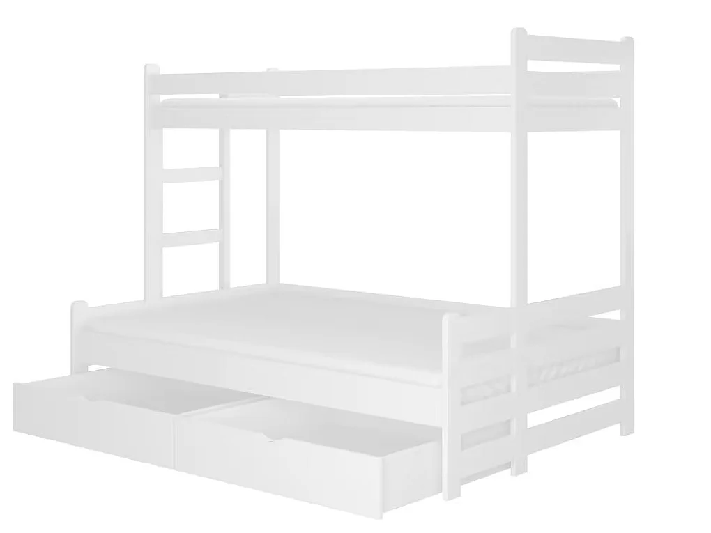 Lit superposé 2 couchages ADOVA 80-90x200 et 120x200 - Avec 2 tiroirs et 2 sommiers-Marron clair-90x200 et 120x200