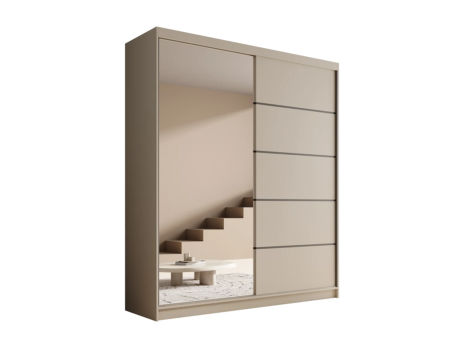 Armoire coulissante 2 portes KAROW 180 avec miroir – Meuble de rangement moderne-Beige