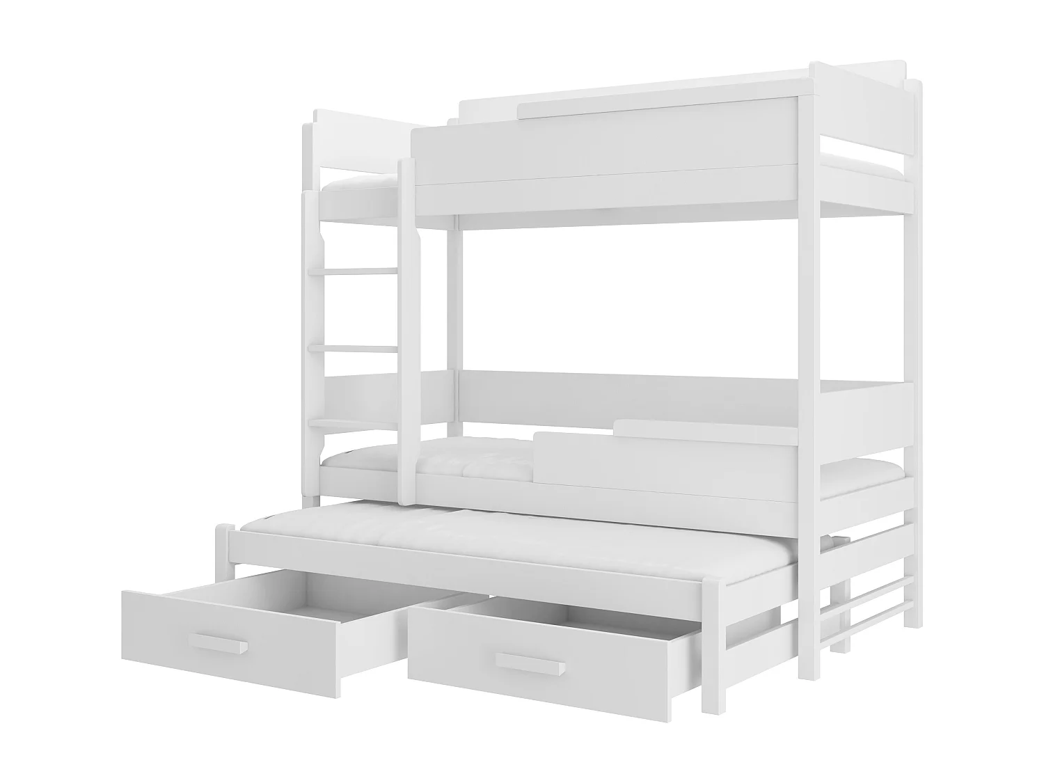 Lit superposé 3 places 90x200 KINZEY - 2 tiroirs de rangement et 3 sommiers-Blanc