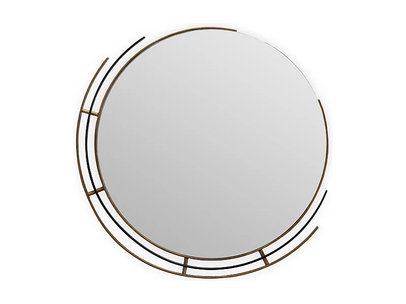 Miroir mural rond en métal doré antique et noir MAXIMUS – Ø 81cm