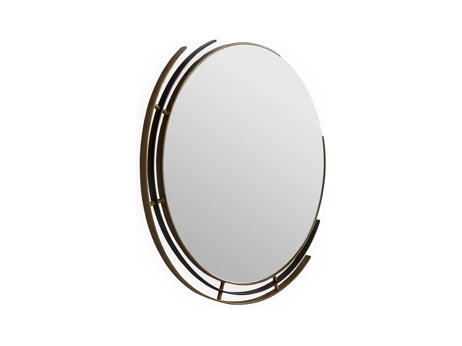 Miroir mural rond en métal doré antique et noir MAXIMUS – Ø 81cm