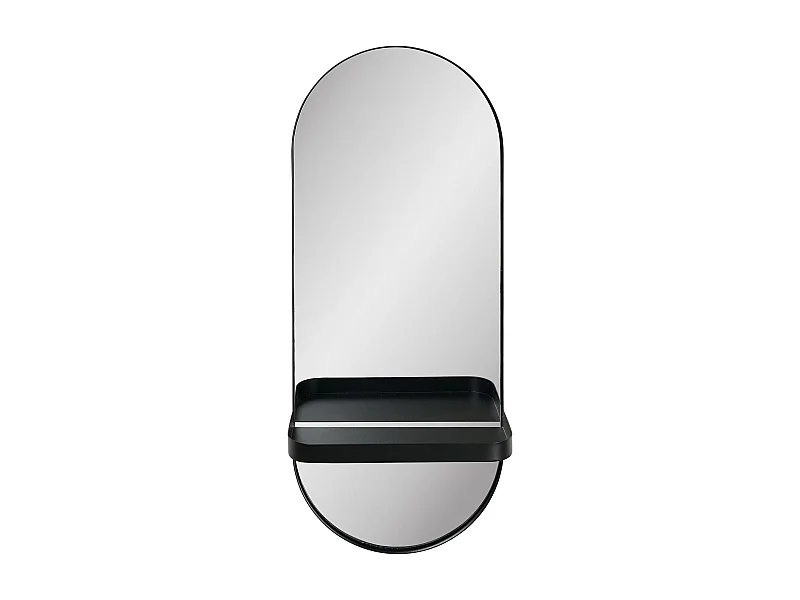 Miroir ovale avec étagère en bois noir OLBIA – L 25 x H 60cm