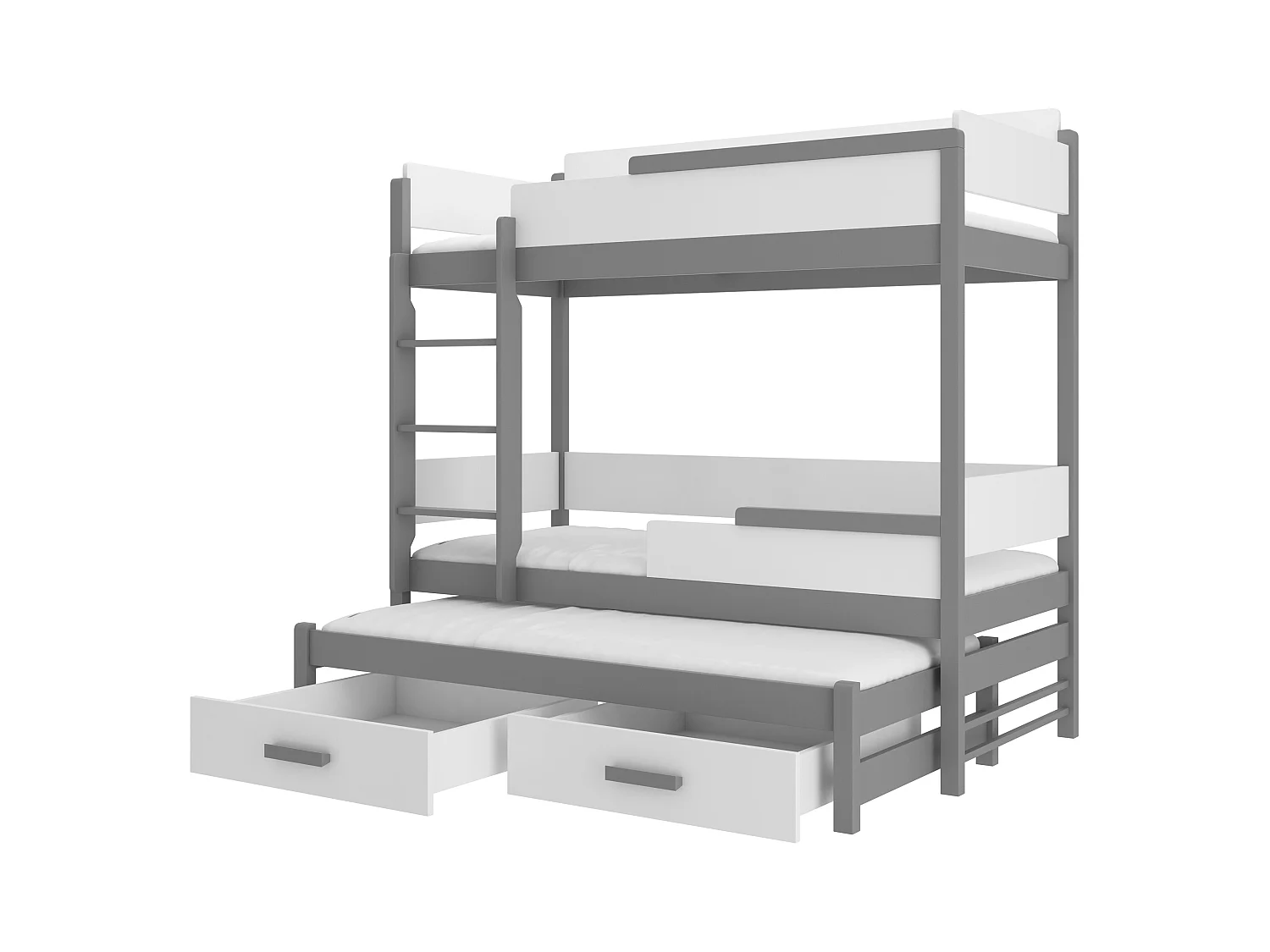 Lit superposé 3 places 90x200 KINZEY - 2 tiroirs de rangement et 3 sommiers-Gris foncé
