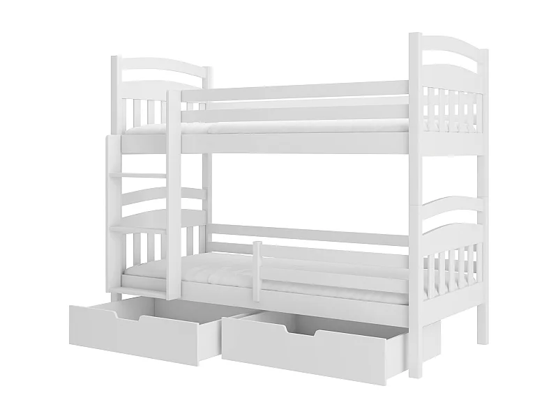 Lit superposé 2 places MADRA– 2 tiroirs de rangement et 2 sommiers-Blanc-80x180