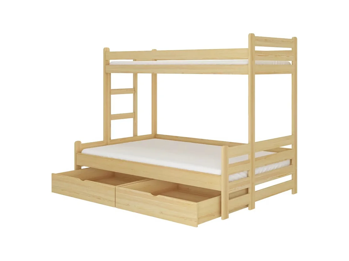 Lit superposé 2 couchages ADOVA 80-90x200 et 120x200 - Avec 2 tiroirs et 2 sommiers-Beige-90x200 et 120x200