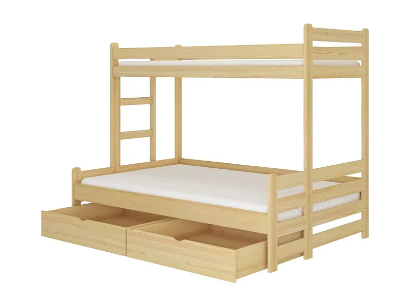 Lit superposé 2 couchages ADOVA 80-90x200 et 120x200 - Avec 2 tiroirs et 2 sommiers-Beige-90x200 et 120x200