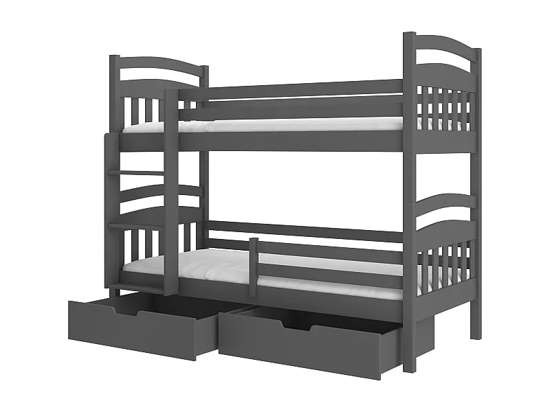 Lit superposé 2 places MADRA– 2 tiroirs de rangement et 2 sommiers-Gris-90x200