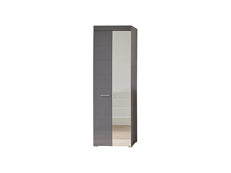 Armoire de rangement 1 porte gris brillant 1 porte miroir Kelia 62cm