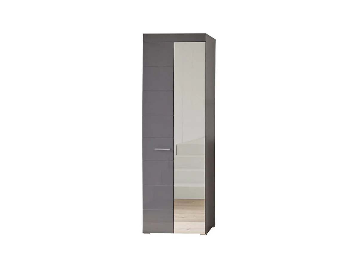 Armoire de rangement 1 porte gris brillant 1 porte miroir Kelia 62cm