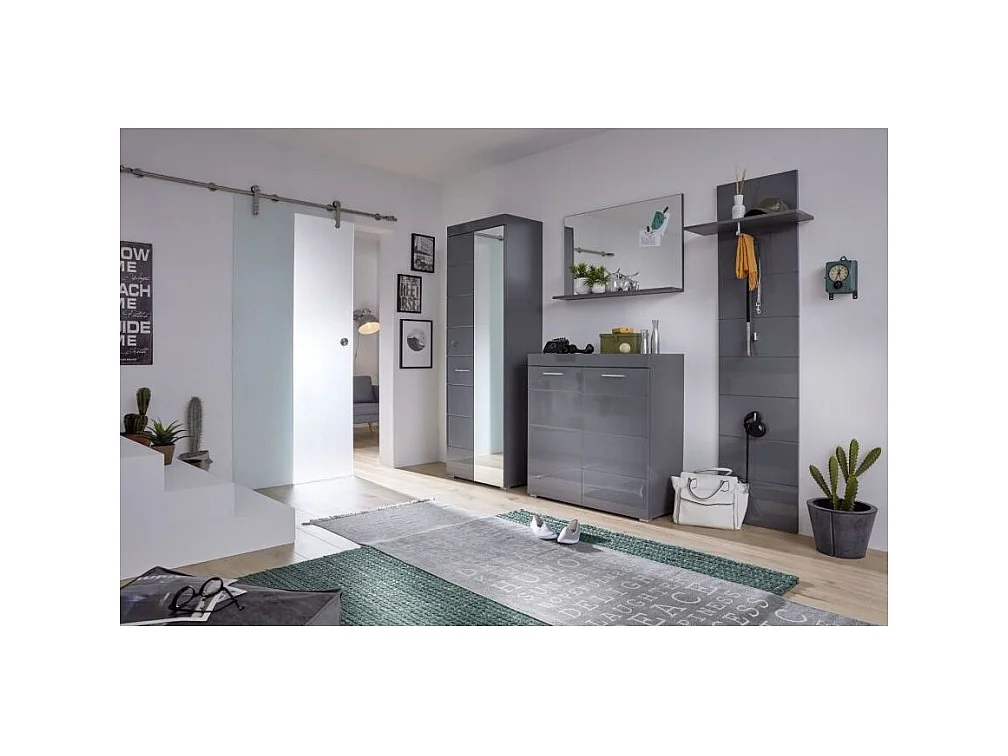 Armoire de rangement 1 porte gris brillant 1 porte miroir Kelia 62cm