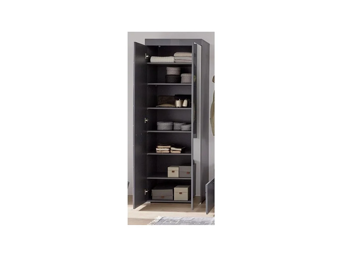 Armoire de rangement 1 porte gris brillant 1 porte miroir Kelia 62cm