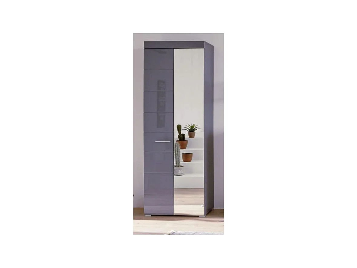 Armoire de rangement 1 porte gris brillant 1 porte miroir Kelia 62cm