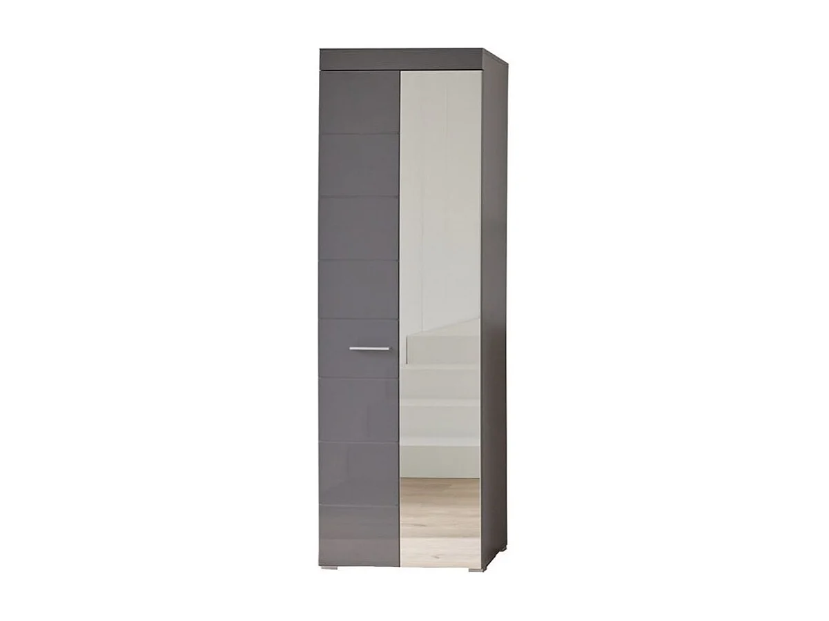 Armoire de rangement 1 porte gris brillant 1 porte miroir Kelia 62cm