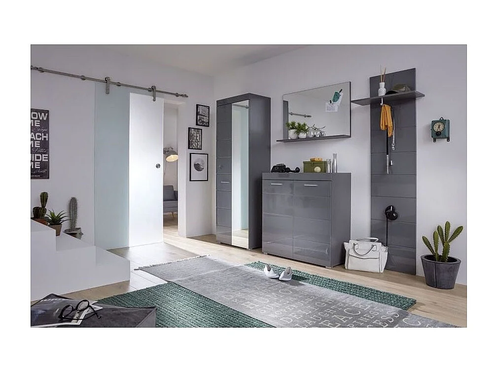 Armoire de rangement 1 porte gris brillant 1 porte miroir Kelia 62cm