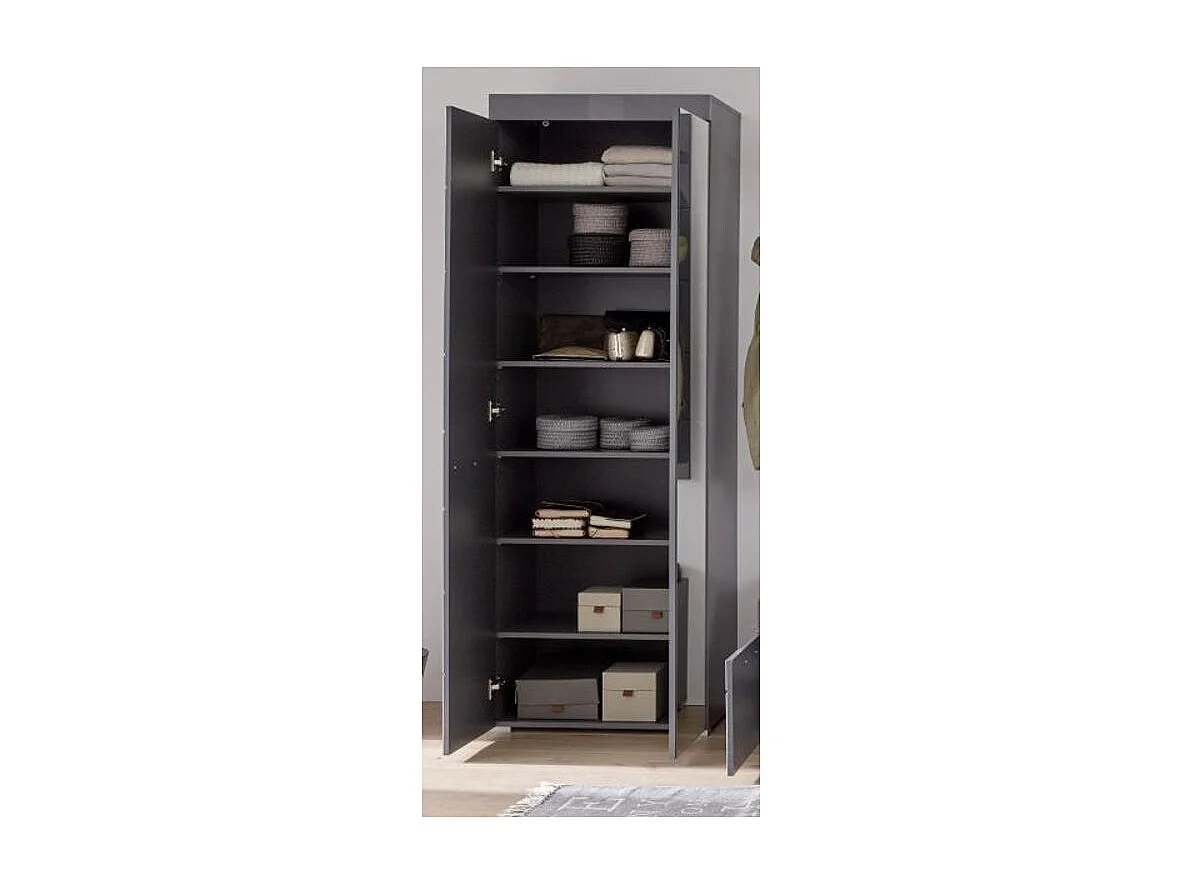 Armoire de rangement 1 porte gris brillant 1 porte miroir Kelia 62cm