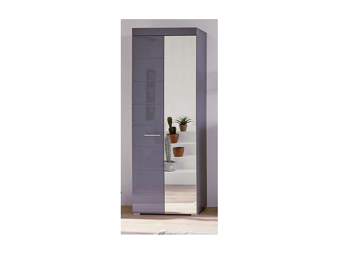 Armoire de rangement 1 porte gris brillant 1 porte miroir Kelia 62cm