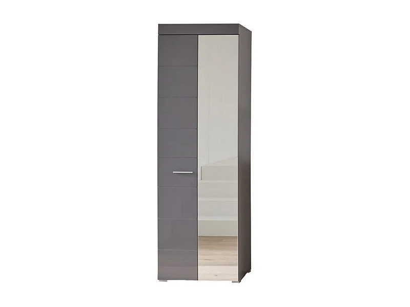 Armoire de rangement 1 porte gris brillant 1 porte miroir Kelia 62cm