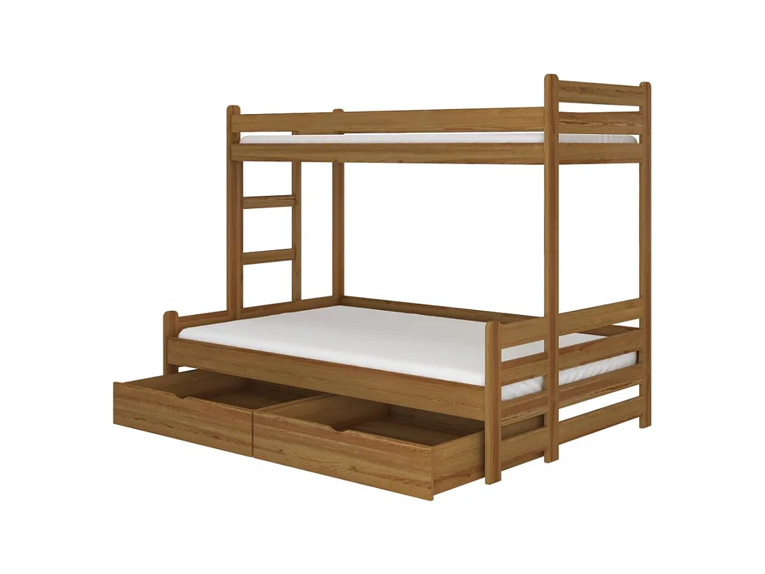 Lit superposé 2 couchages ADOVA 80-90x200 et 120x200 - Avec 2 tiroirs et 2 sommiers-Marron-90x200 et 120x200