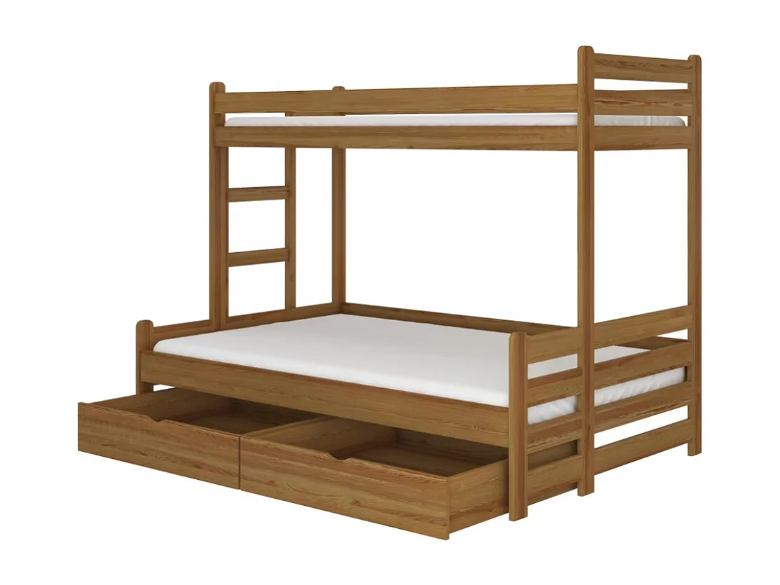 Lit superposé 2 couchages ADOVA 80-90x200 et 120x200 - Avec 2 tiroirs et 2 sommiers-Marron-90x200 et 120x200