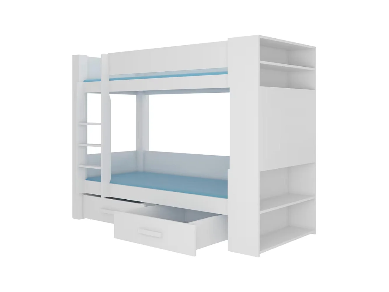 Litera MILA para 2 personas 90x200 cm - Estanterías, cajones y 2 somieres-Color Marrón avellana