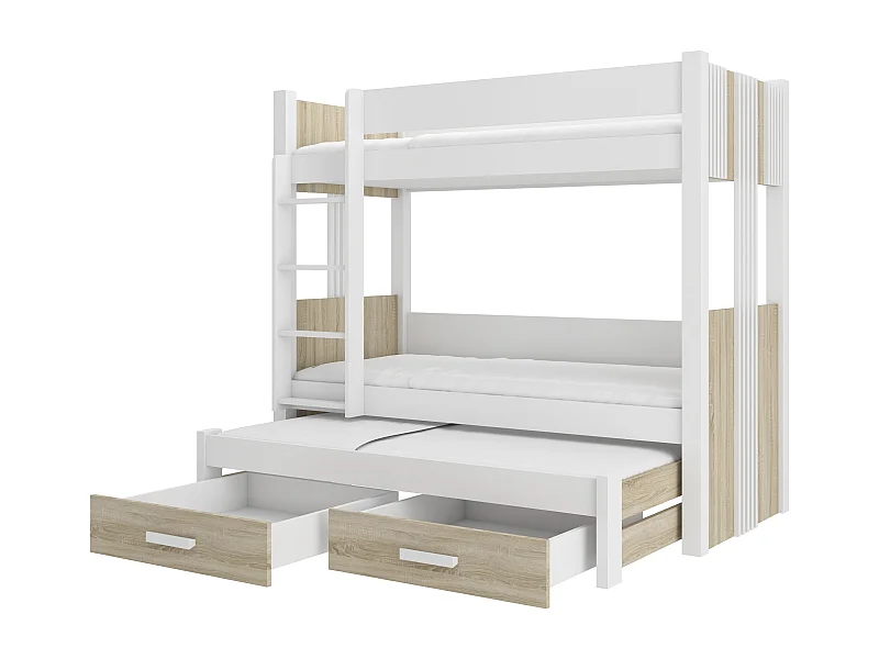 Lit superposé 3 places 90x200 ARKO - 2 tiroirs de rangement et 3 sommiers-Taupe