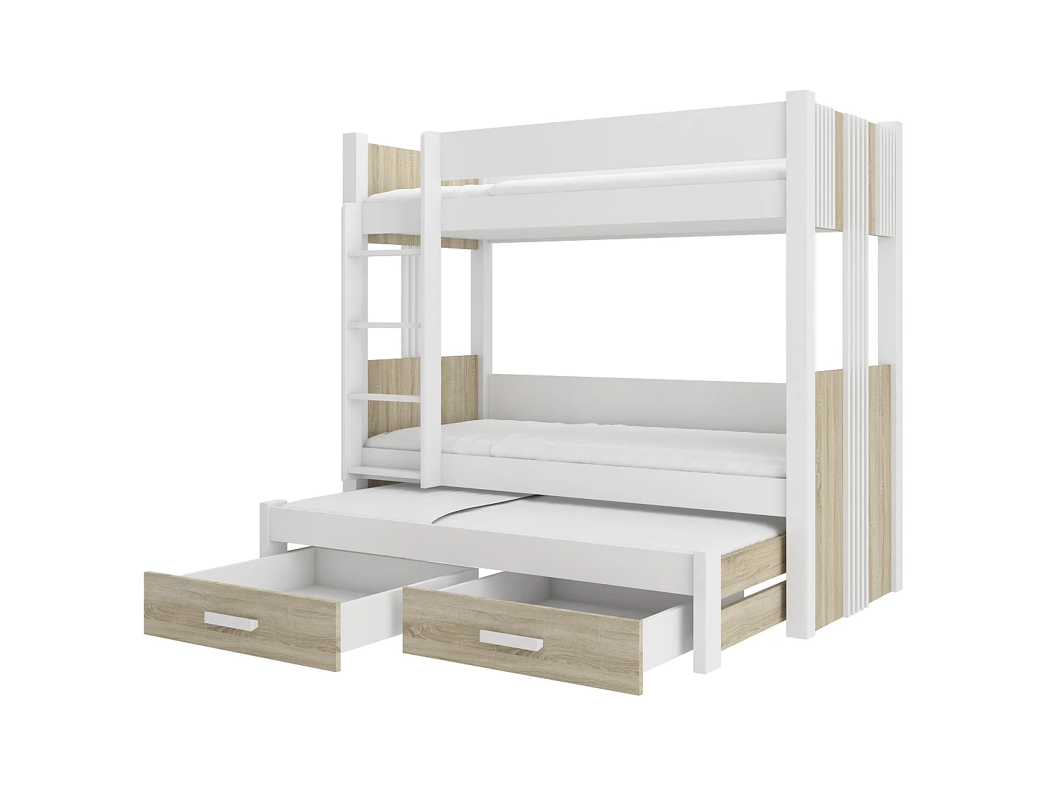 Lit superposé 3 places 90x200 ARKO - 2 tiroirs de rangement et 3 sommiers-Taupe