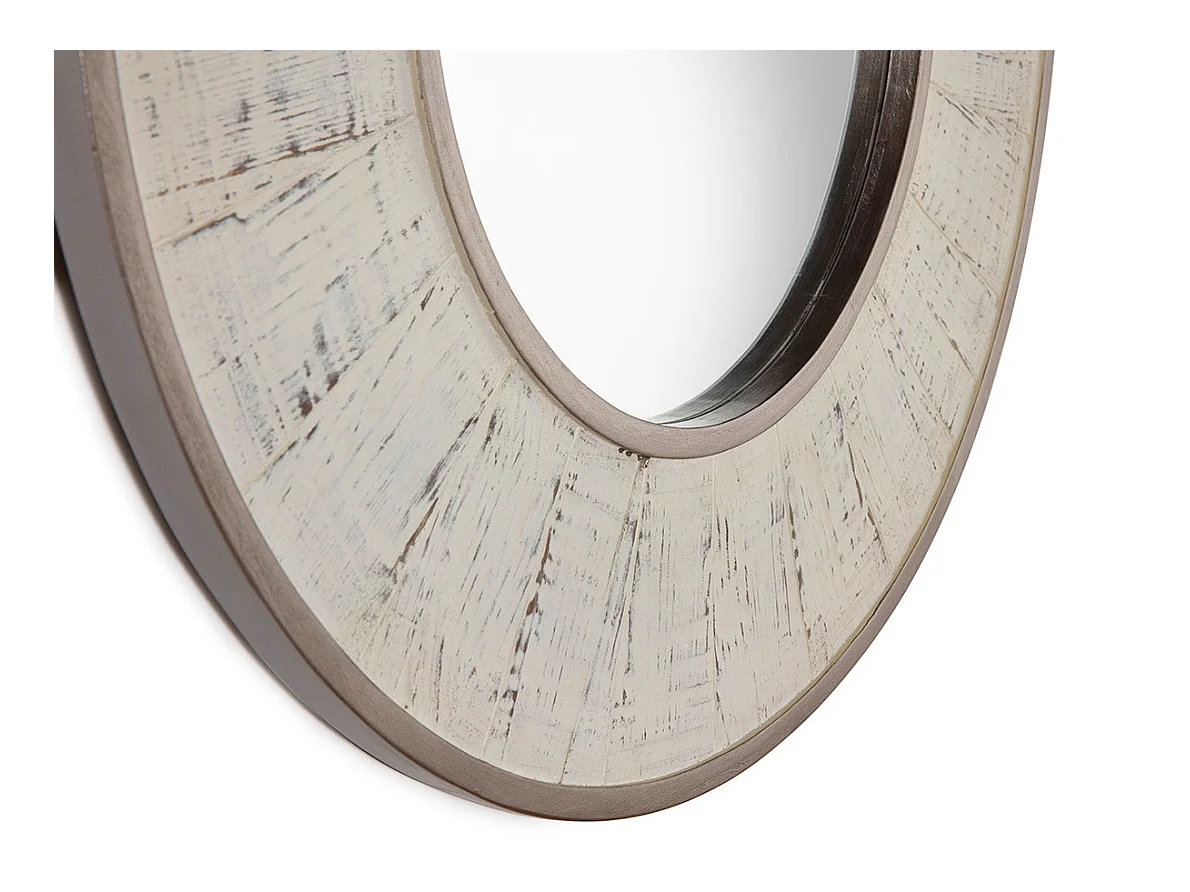 Miroir mural rond en bois blanc antique TANUZ – Ø 80cm