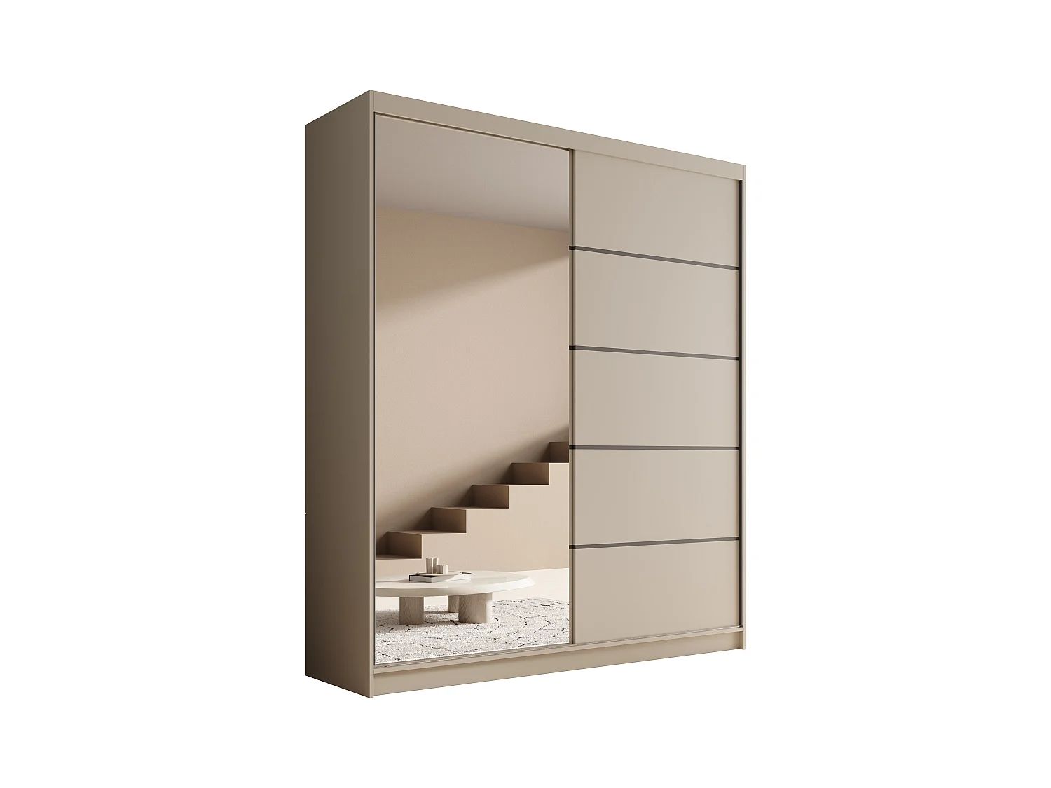 Armario corredero de 2 puertas con espejo KAROW 180 – Mueble de almacenaje moderno-Color Blanco y negro