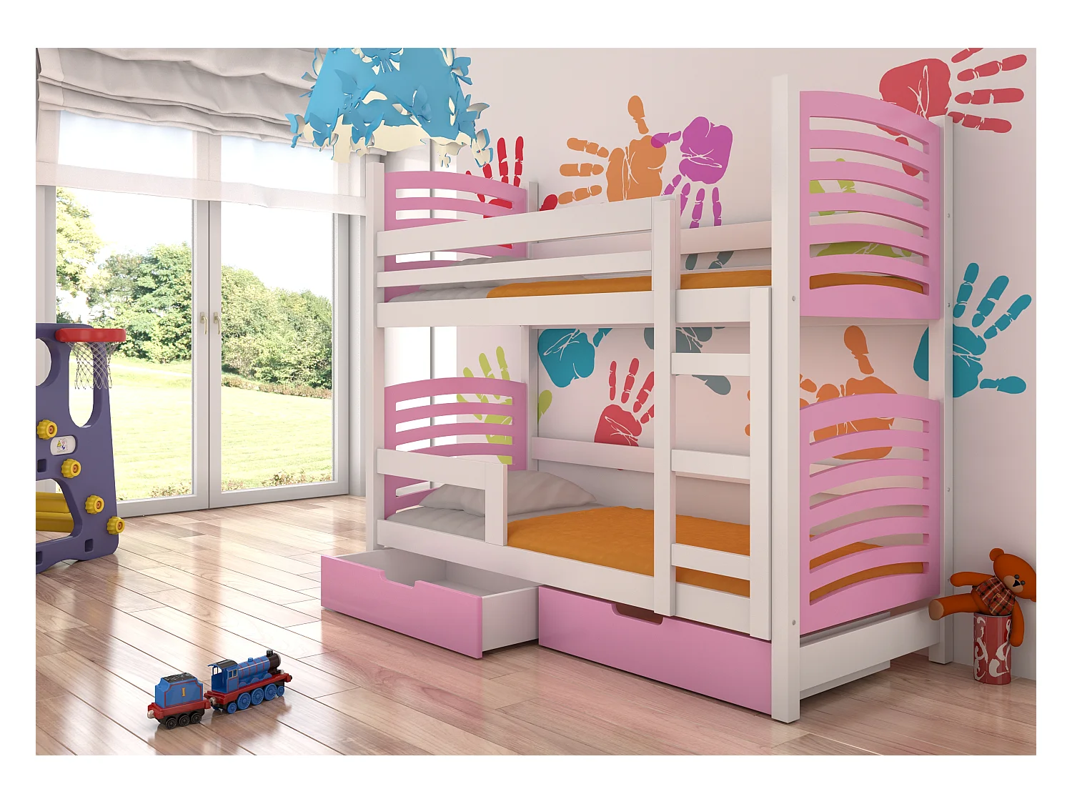 Litera OZURA para 2 personas 80x190 cm – Con colchón y cajones de almacenaje-Color Rosa