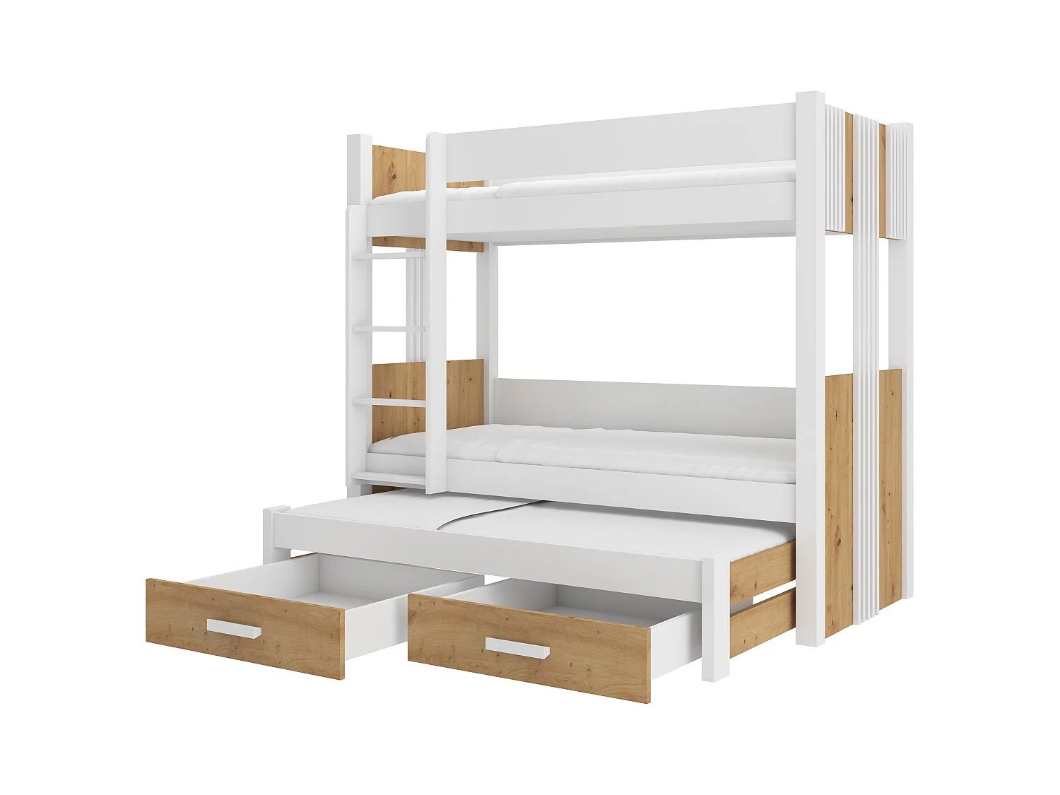 Lit superposé 3 places 90x200 ARKO - 2 tiroirs de rangement et 3 sommiers-Marron