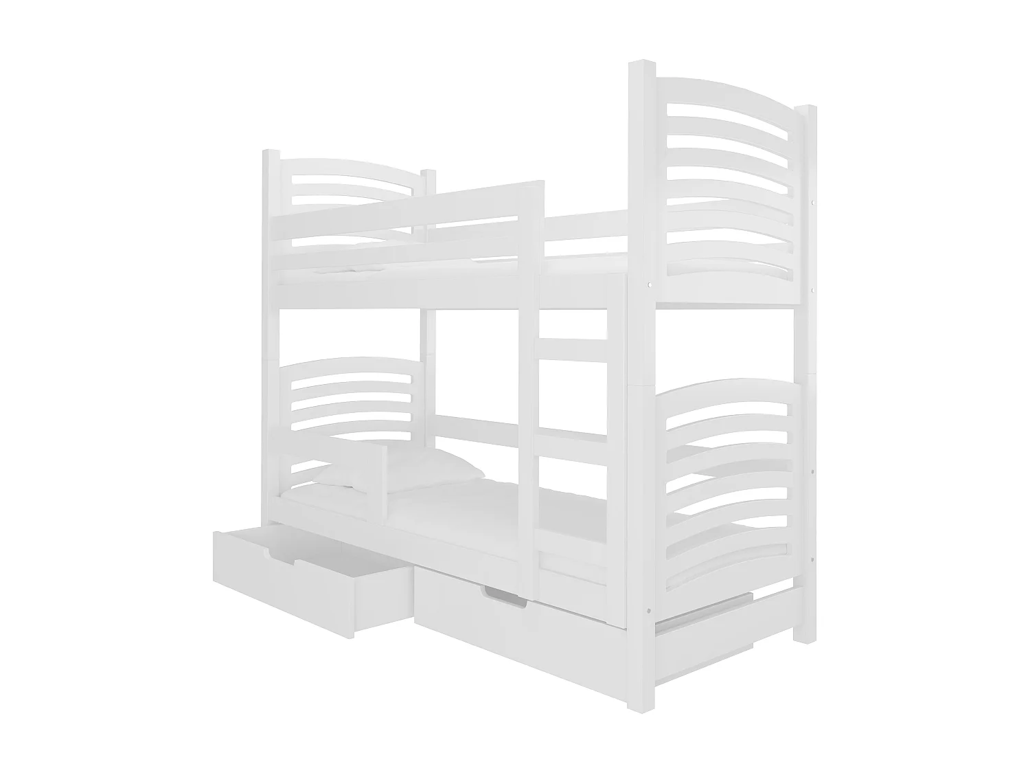 Lit superposé 2 places 80x190 OZURA – Avec matelas et tiroirs de rangement-Blanc