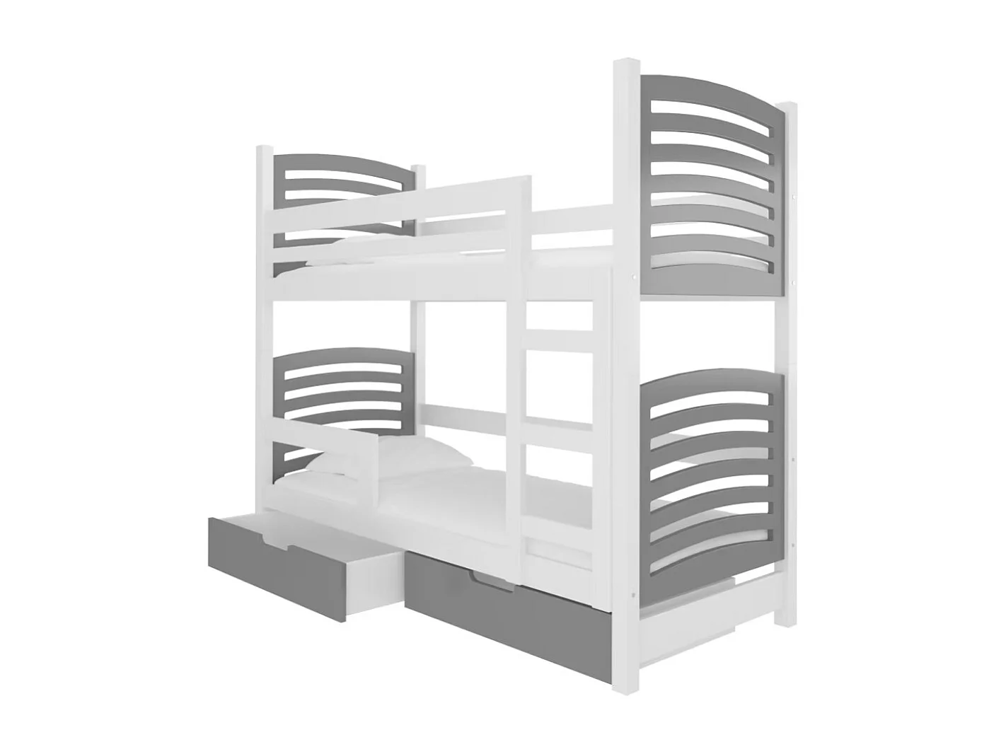 Lit superposé 2 places 80x190 OZURA – Avec matelas et tiroirs de rangement-Blanc