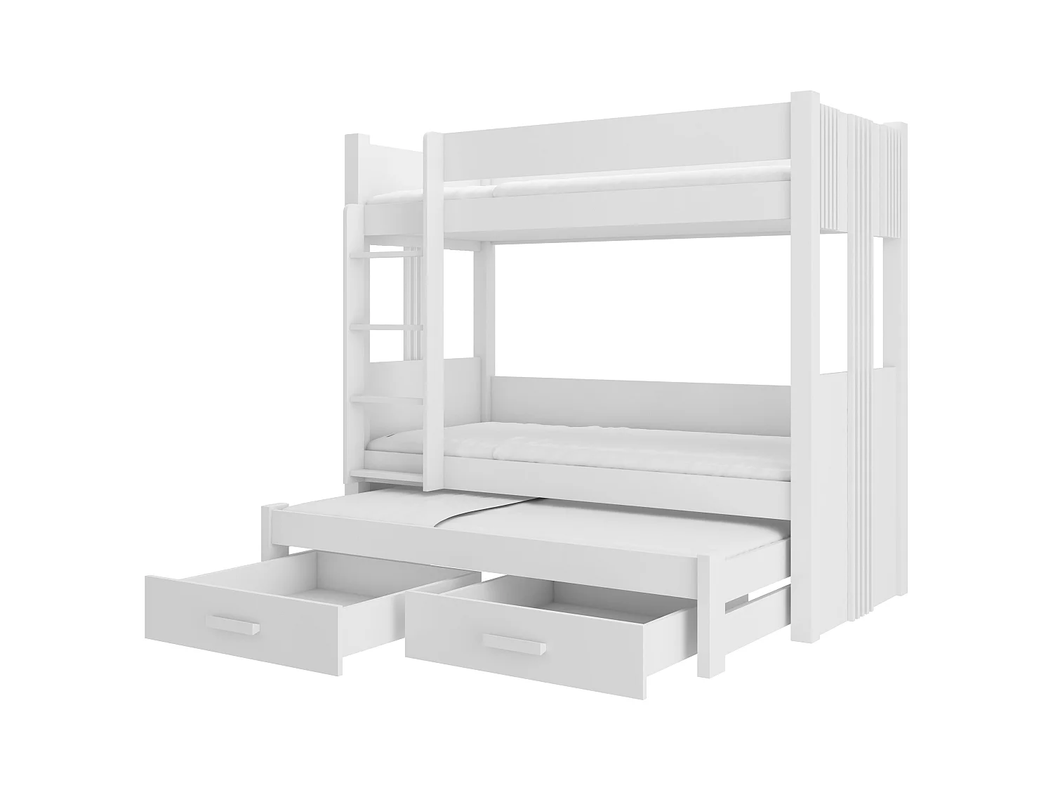 Lit superposé 3 places 90x200 ARKO - 2 tiroirs de rangement et 3 sommiers-Blanc