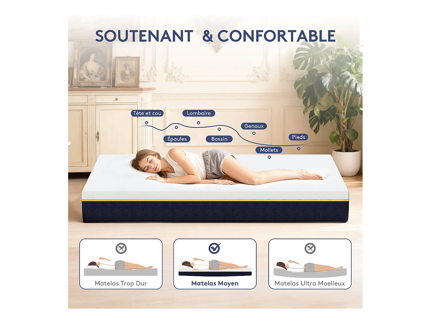 Matelas en mousse à mémoire de forme 90 x 190 cm , épaisseur 21 cm