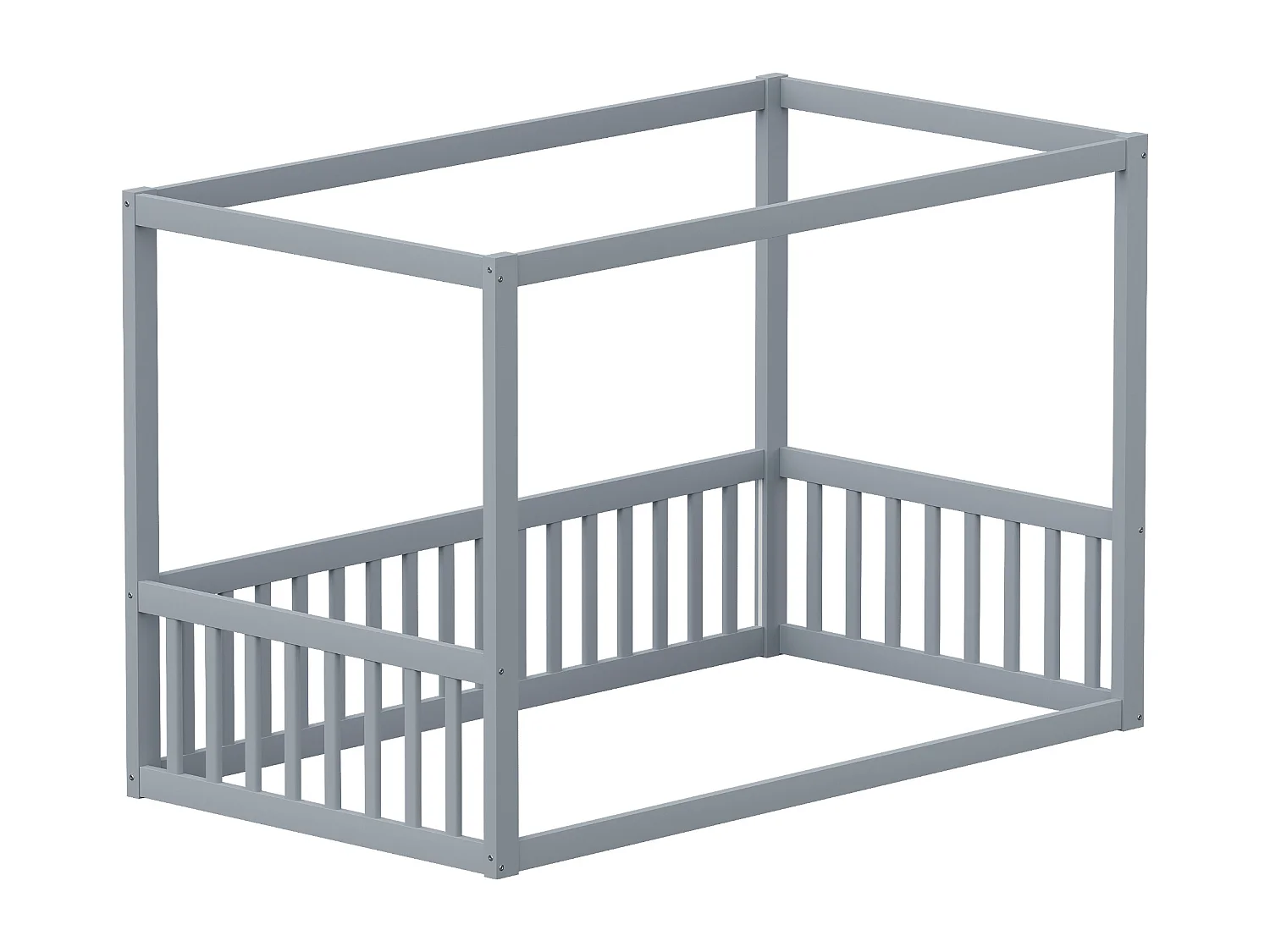 Lit mezzanine enfant 90x200 cm, lit à baldaquin bois massif pour enfants et adolescents, gris