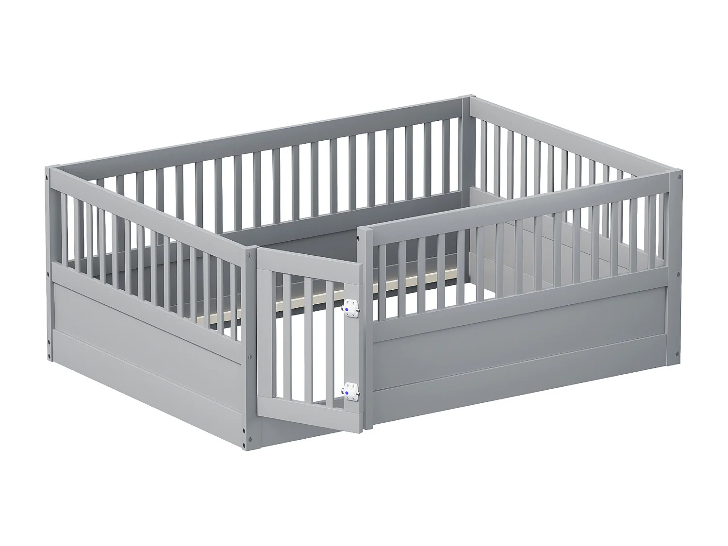 Lit enfant 140x200 cm en bois avec barrière et porte, simple et pratique, gris