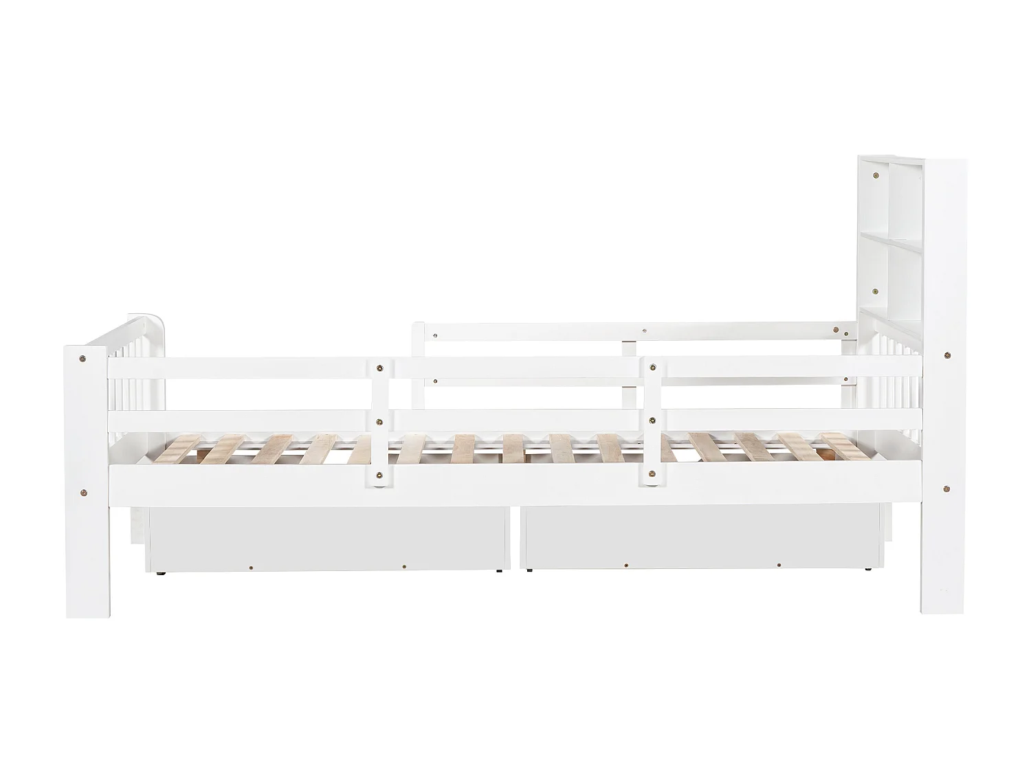 Lit enfant multifonction 90×200 blanc avec tiroirs et tableau, structure bois, sans matelas