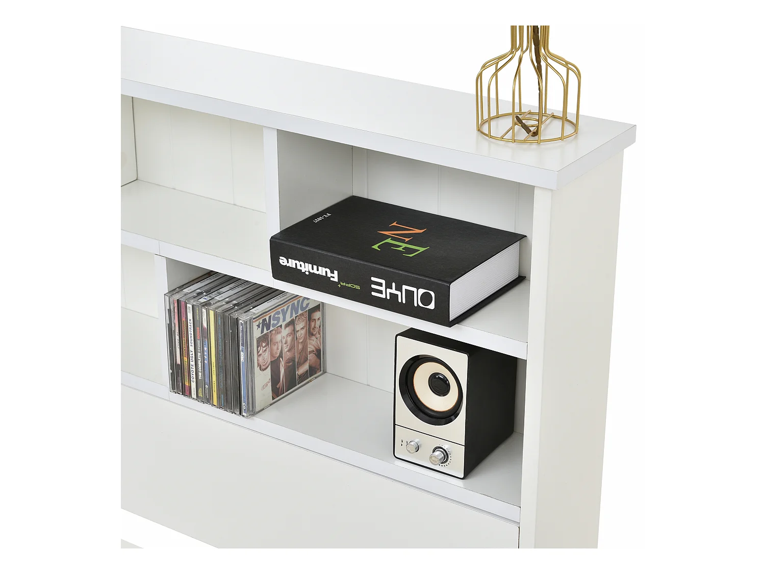 Lit simple en bois massif 90×200 cm avec tiroirs et étagère, adapté adultes et enfants, blanc