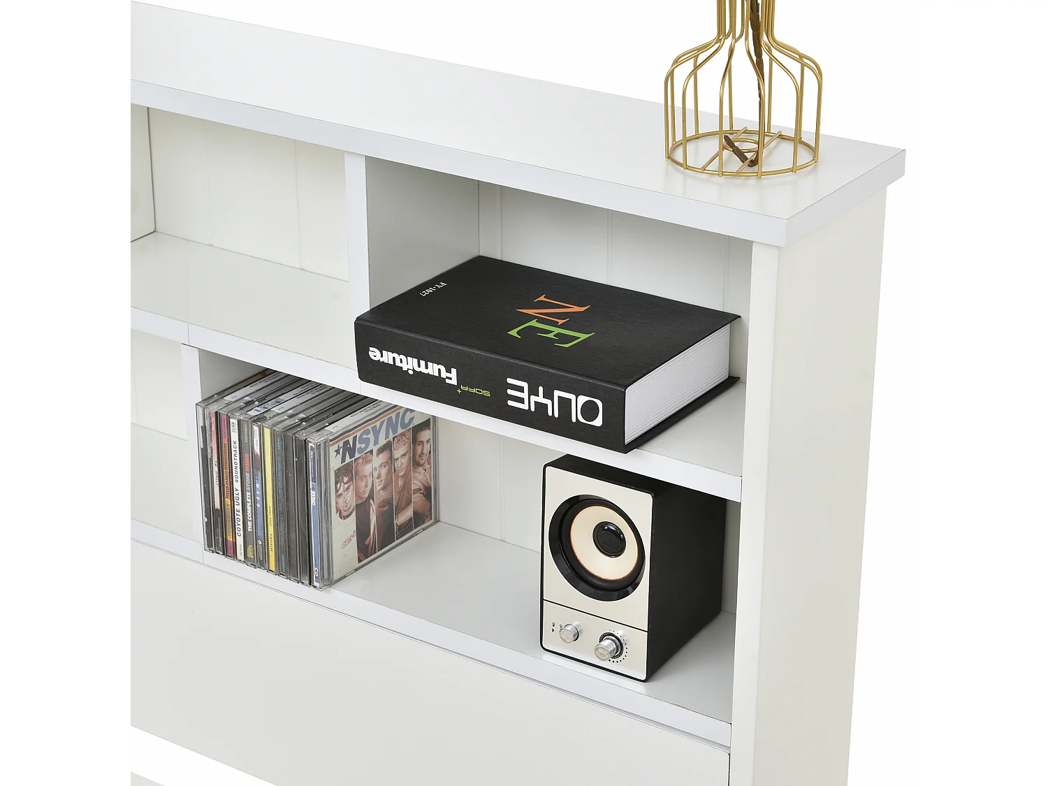 Lit simple en bois massif 90×200 cm avec tiroirs et étagère, adapté adultes et enfants, blanc