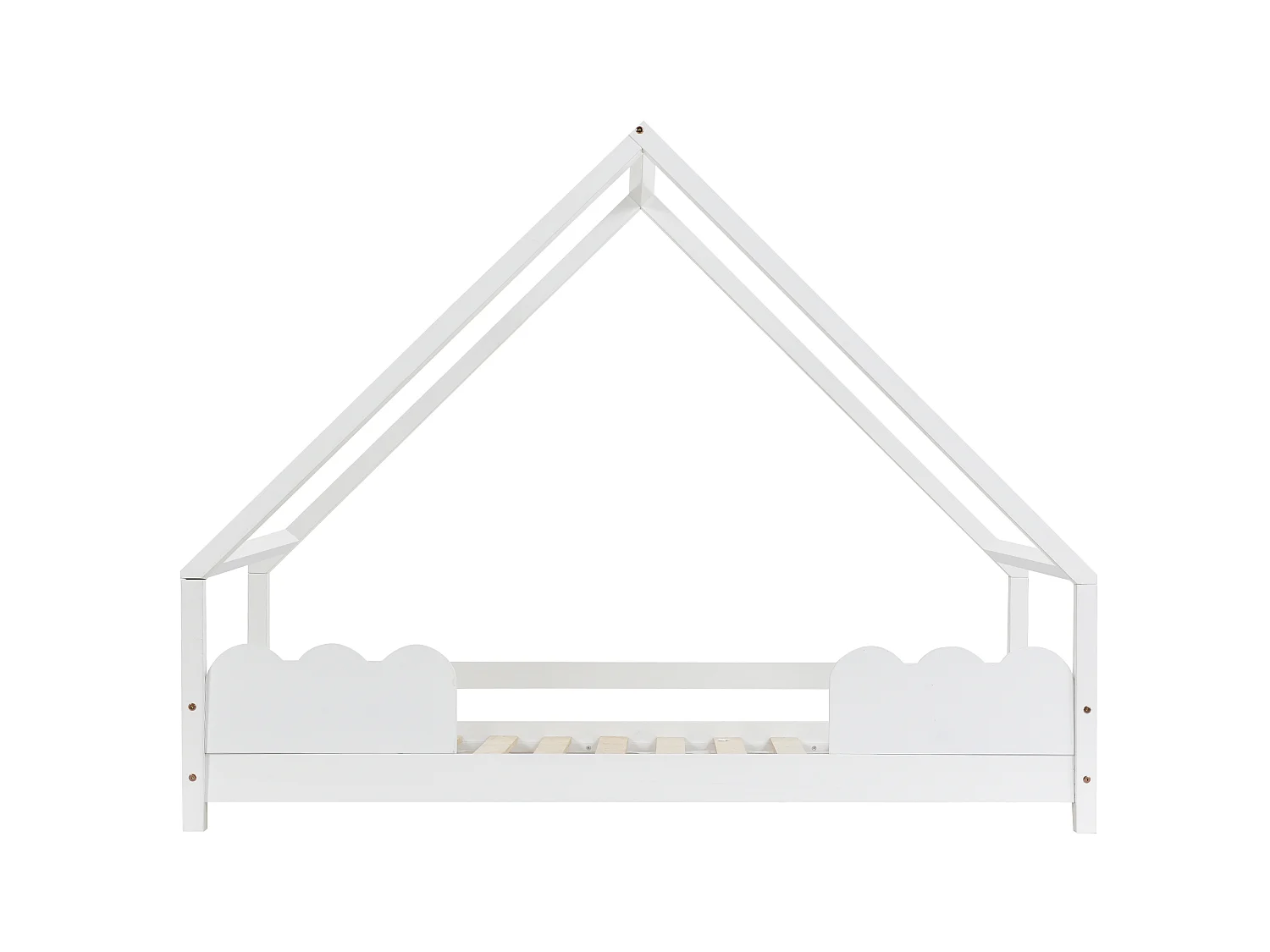 Lit cabane enfant 90×200 cm avec barrière de sécurité, bois massif blanc, design ludique et sûr