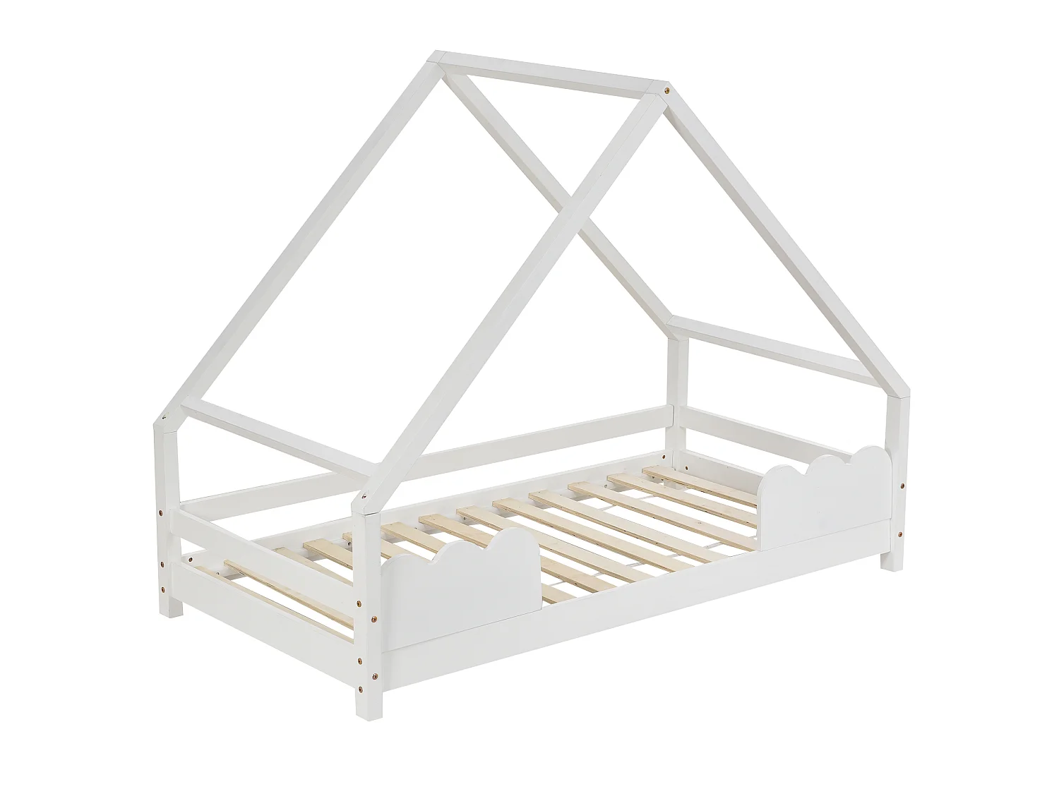 Lit cabane enfant 90×200 cm avec barrière de sécurité, bois massif blanc, design ludique et sûr